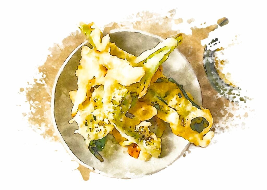 A plate of crispy spring vegetable tempura.