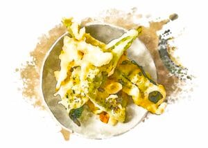 A plate of crispy spring vegetable tempura.