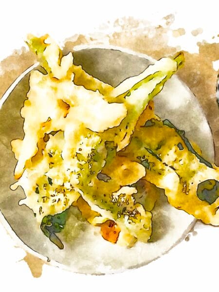 A plate of crispy spring vegetable tempura.